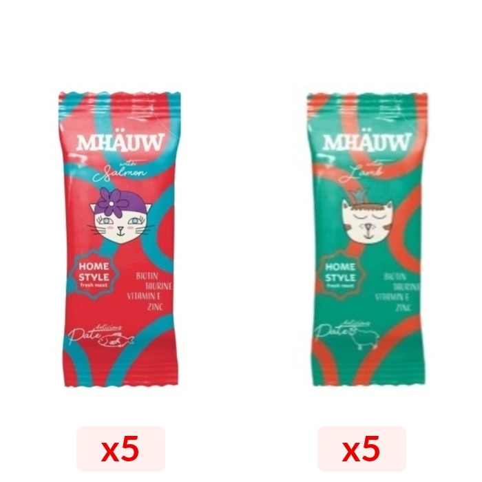 5 Adet Mhauw Pouch Pate Lamb Kedi Yaş Maması & 5 Adet Mhauw Pouch Pate Salmon Kedi Yaş Maması